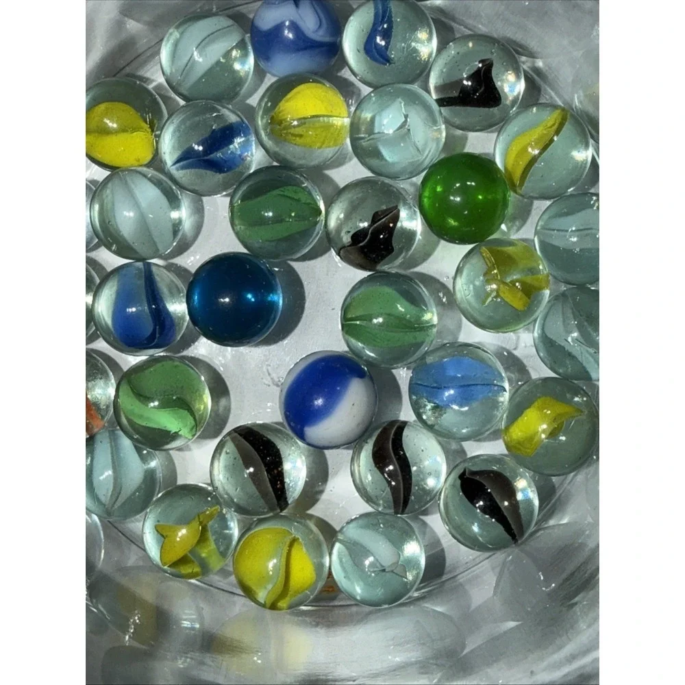 Vintage Glass Marble Lot 33 Mixed Cat's Eye Swirl Shooter Marbles Retro Toy